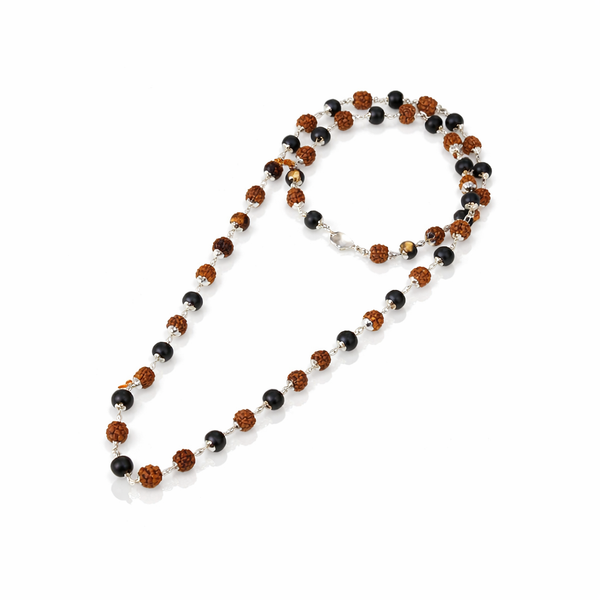 Divya Raksha Rudraksha & Karungali Mala with Silver Capping