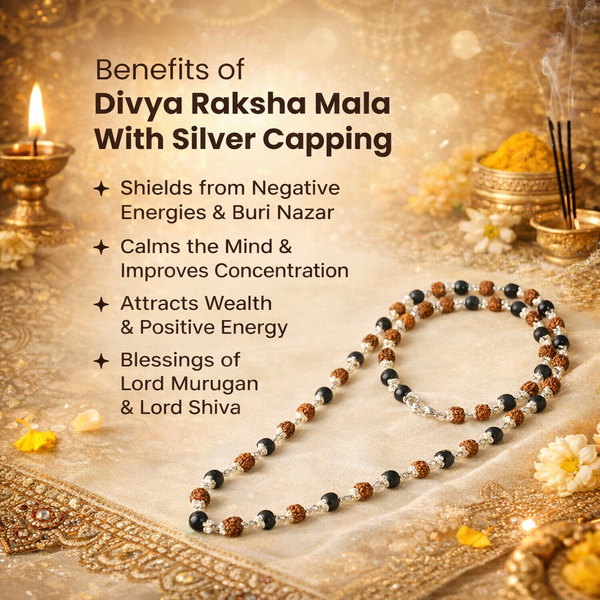 Divya Raksha Rudraksha & Karungali Mala with Silver Capping