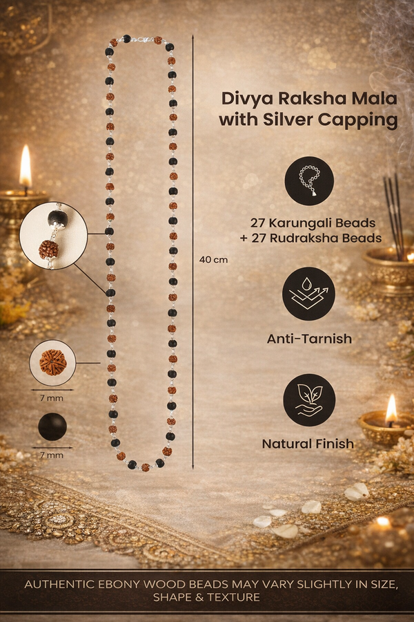 Divya Raksha Rudraksha & Karungali Mala with Silver Capping