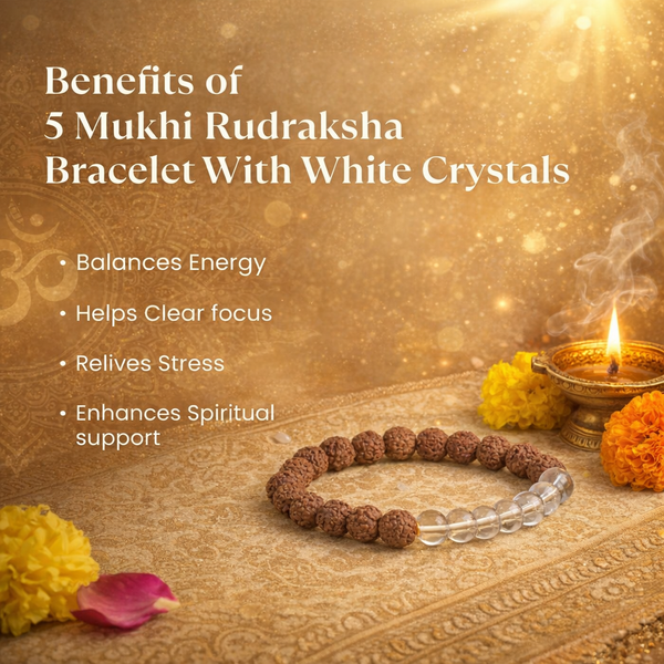 5 Mukhi Rudraksha Bracelet With White Crystals