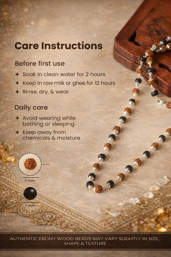 Divya Raksha Rudraksha & Karungali Mala with Silver Capping